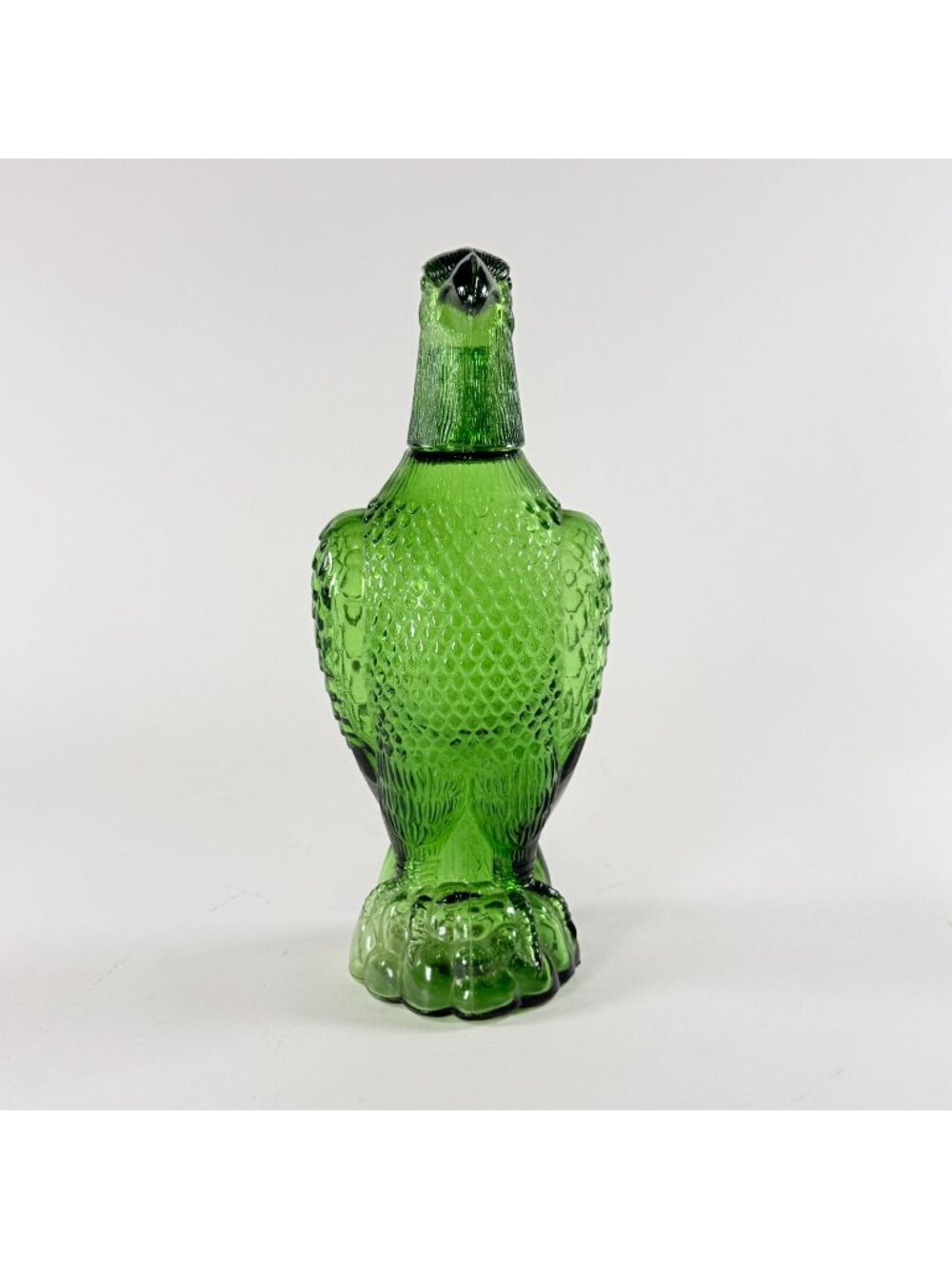 Vintage Green Glass Hawk Decanter Bottle With Removable Head Lid